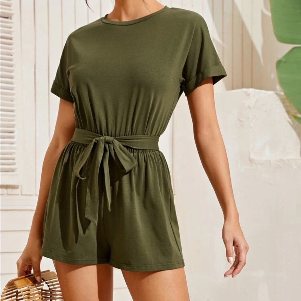 Olive Green Romper with Pockets